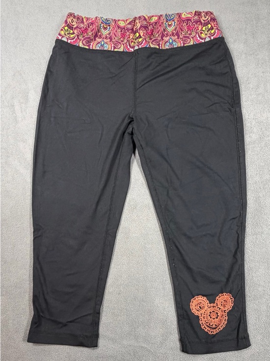 Disney Parks Pants - Disney Parks Black Capri Leggings with Pink Purple Mickey Patterned Waistband